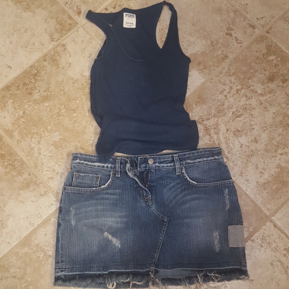 Denim skirt and tank top
